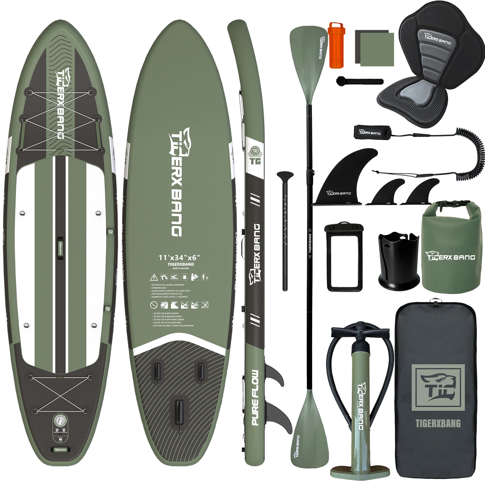 TIGERXBANG Pure Flow 11' Inflatable Paddle Board