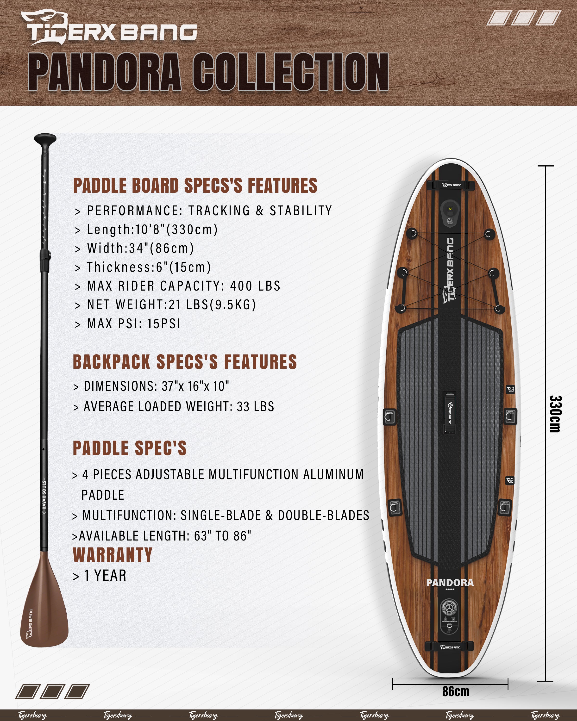 Paddle Board 10.8' Stand Up Paddle Board - TIGERXBANG