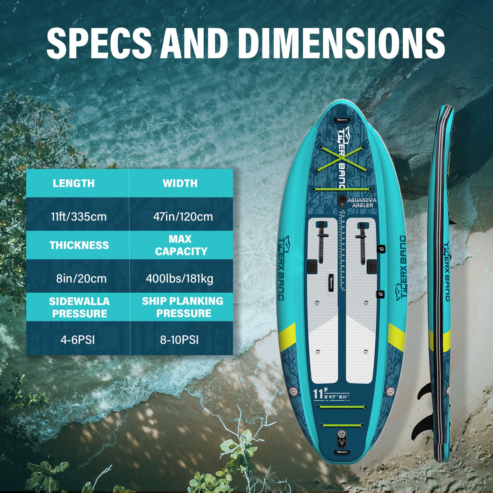 TIGERXBANG 11'x47''x6'' Inflatable Fishing Kayak