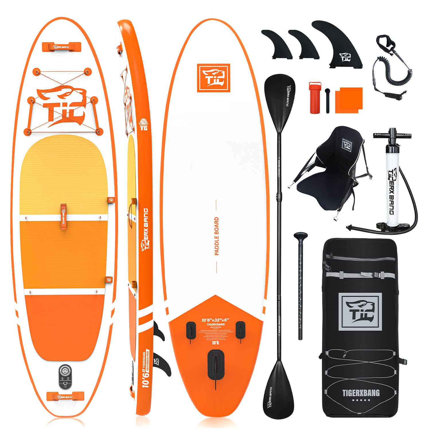 TIGERXBANG Defender Pro 10'6" Inflatable Paddle Board with Kayak Seat
