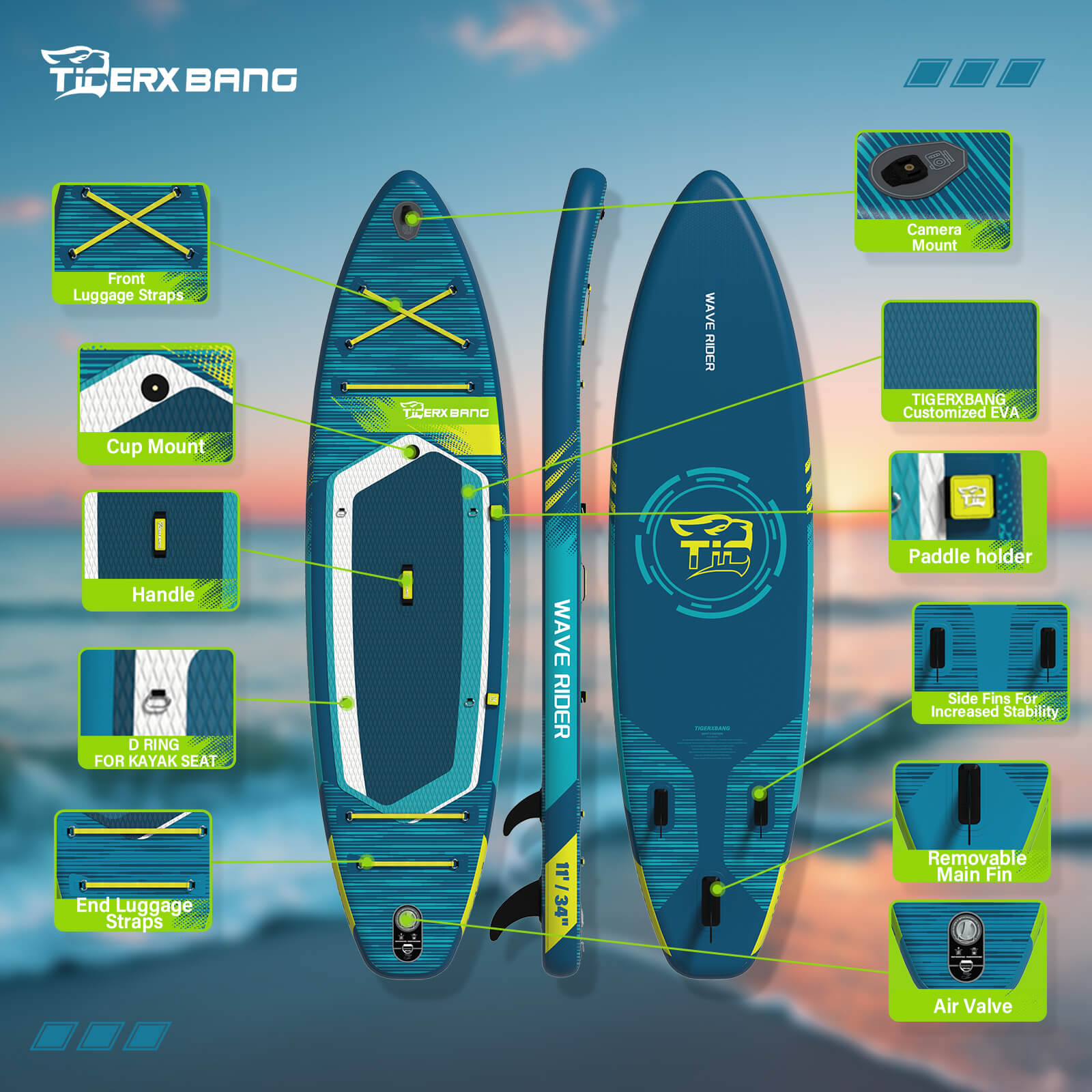 TIGERXBANG WAVE Collection 11' Inflatable Paddle Board