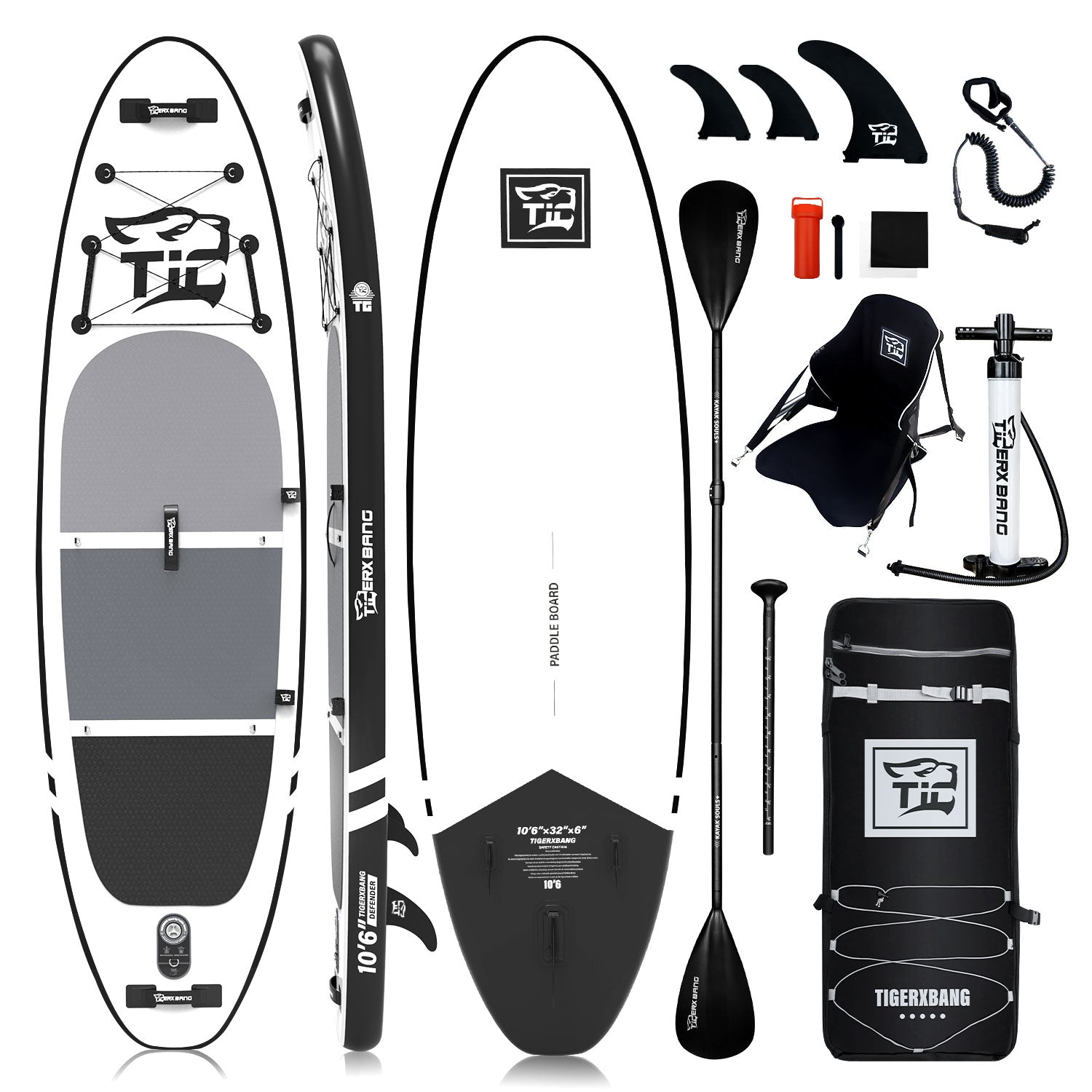 TIGERXBANG Defender Pro 10'6" Inflatable Paddle Board with Kayak Seat