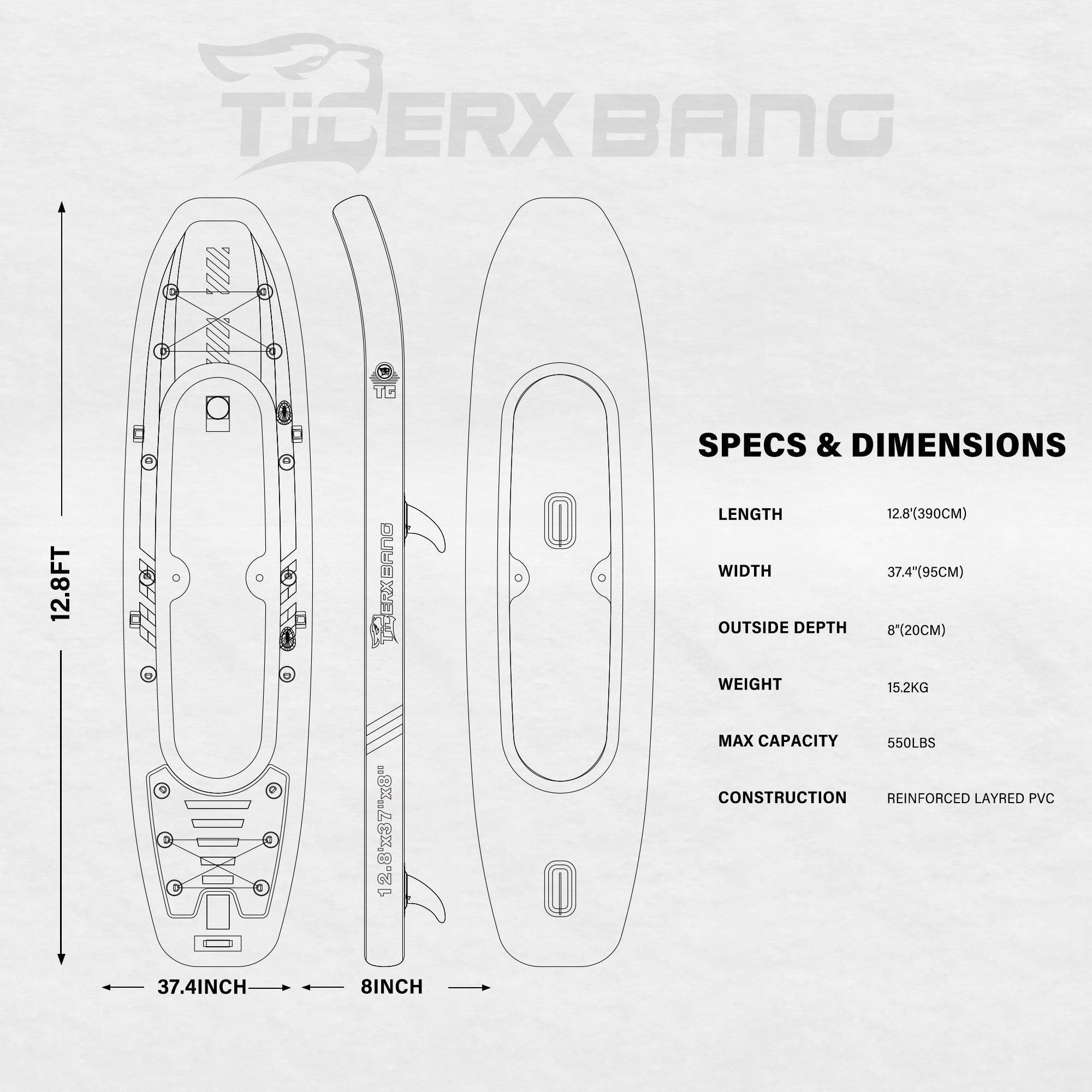 TIGERXBANG 12'8" Inflatable Tandem Kayak