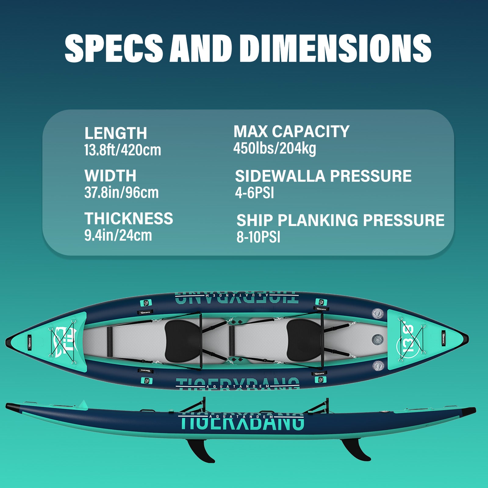 TIGERXBANG 13.8'x37.8"x9.4" Inflatable 2 Person Kayak