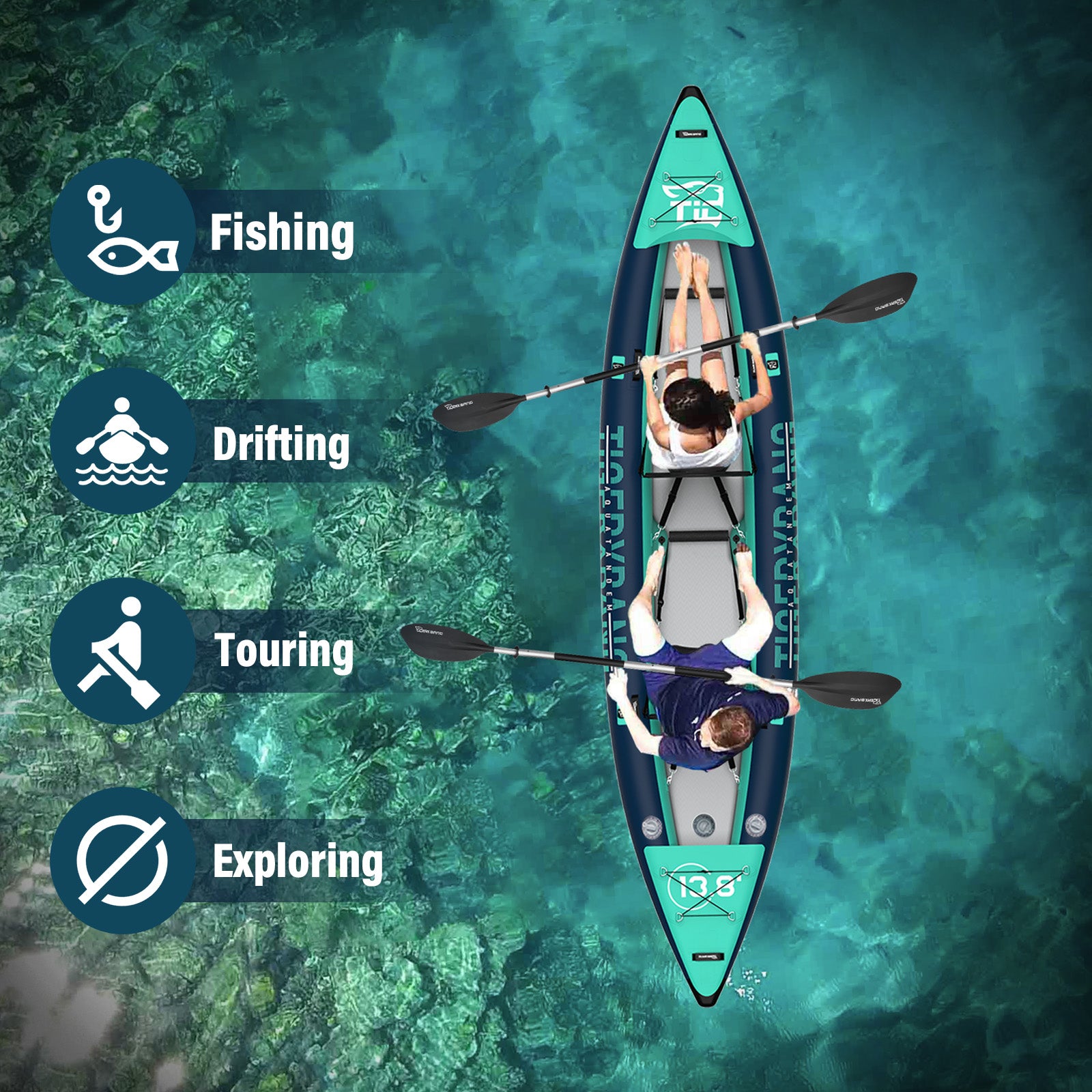 TIGERXBANG 13.8'x37.8"x9.4" Inflatable 2 Person Kayak