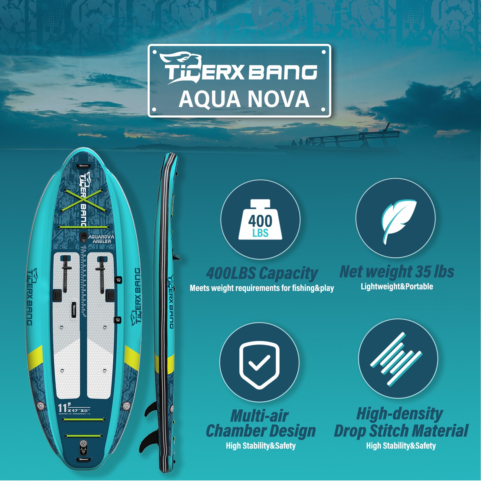 TIGERXBANG 11'x47''x6'' Inflatable Fishing Kayak