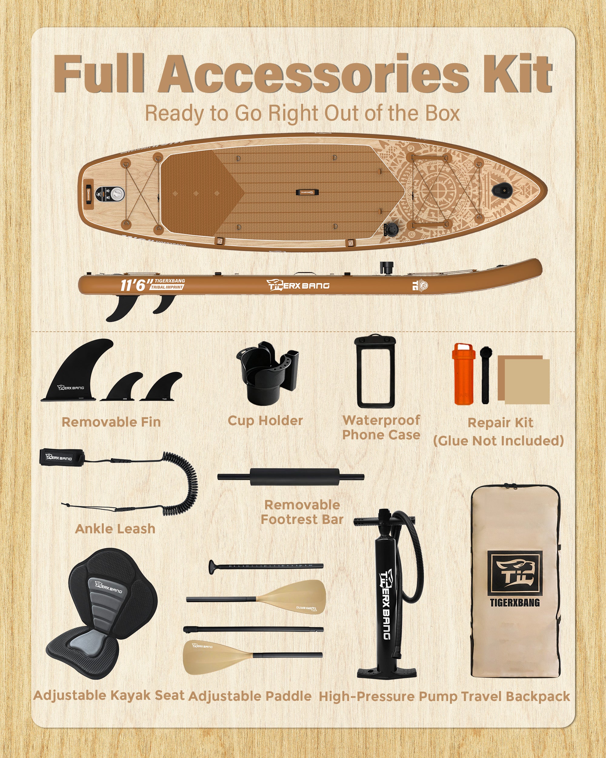 TIGERXBANG Tribal Imprint Series 11'6" Inflatable Stand Up Paddle Board