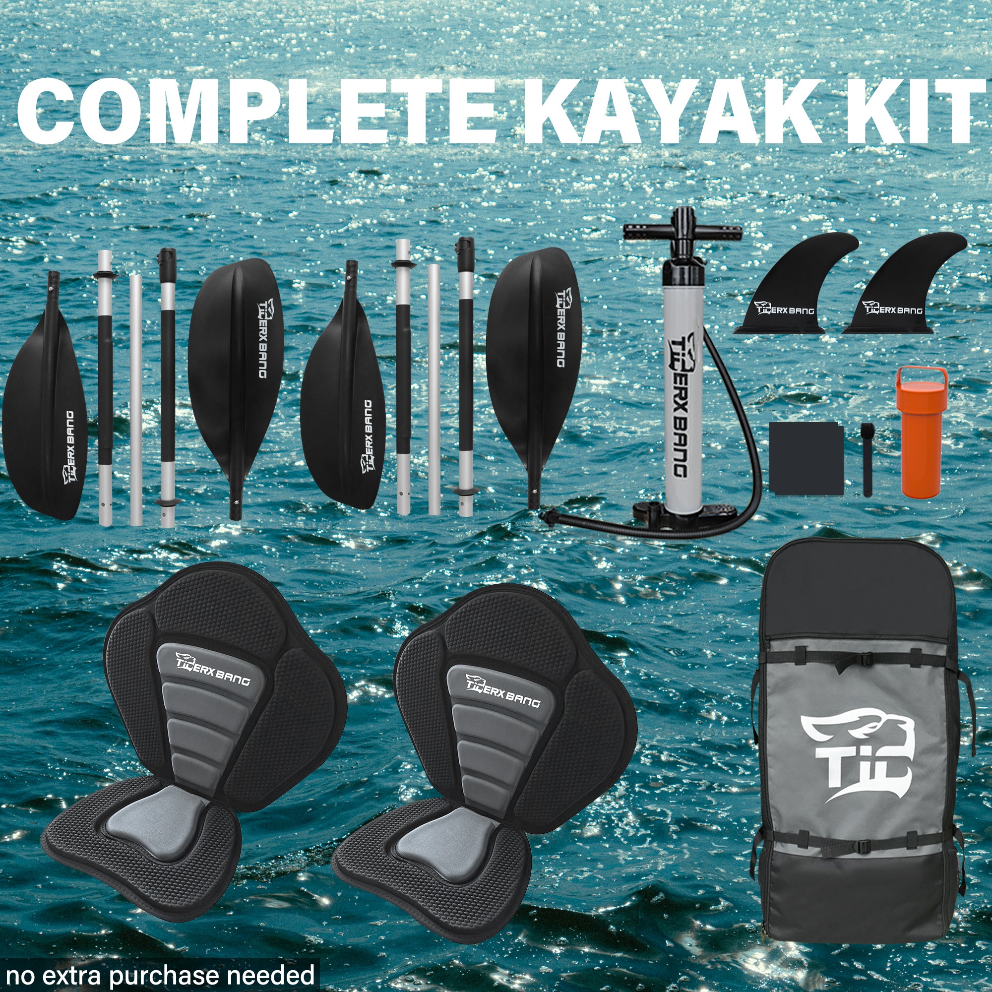 TIGERXBANG 12'8" Inflatable Tandem Kayak