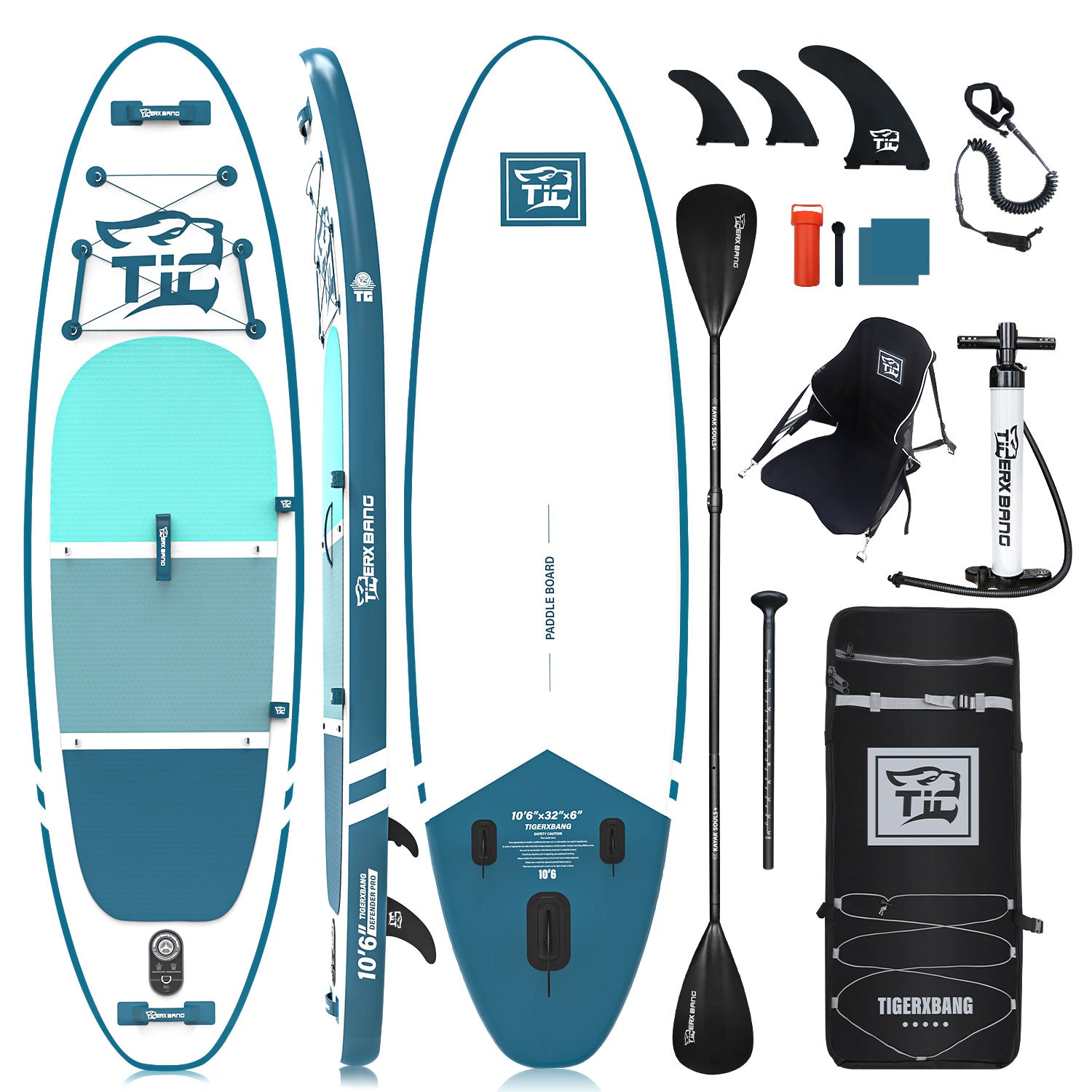 TIGERXBANG Defender Pro 10'6" Inflatable Paddle Board with Kayak Seat