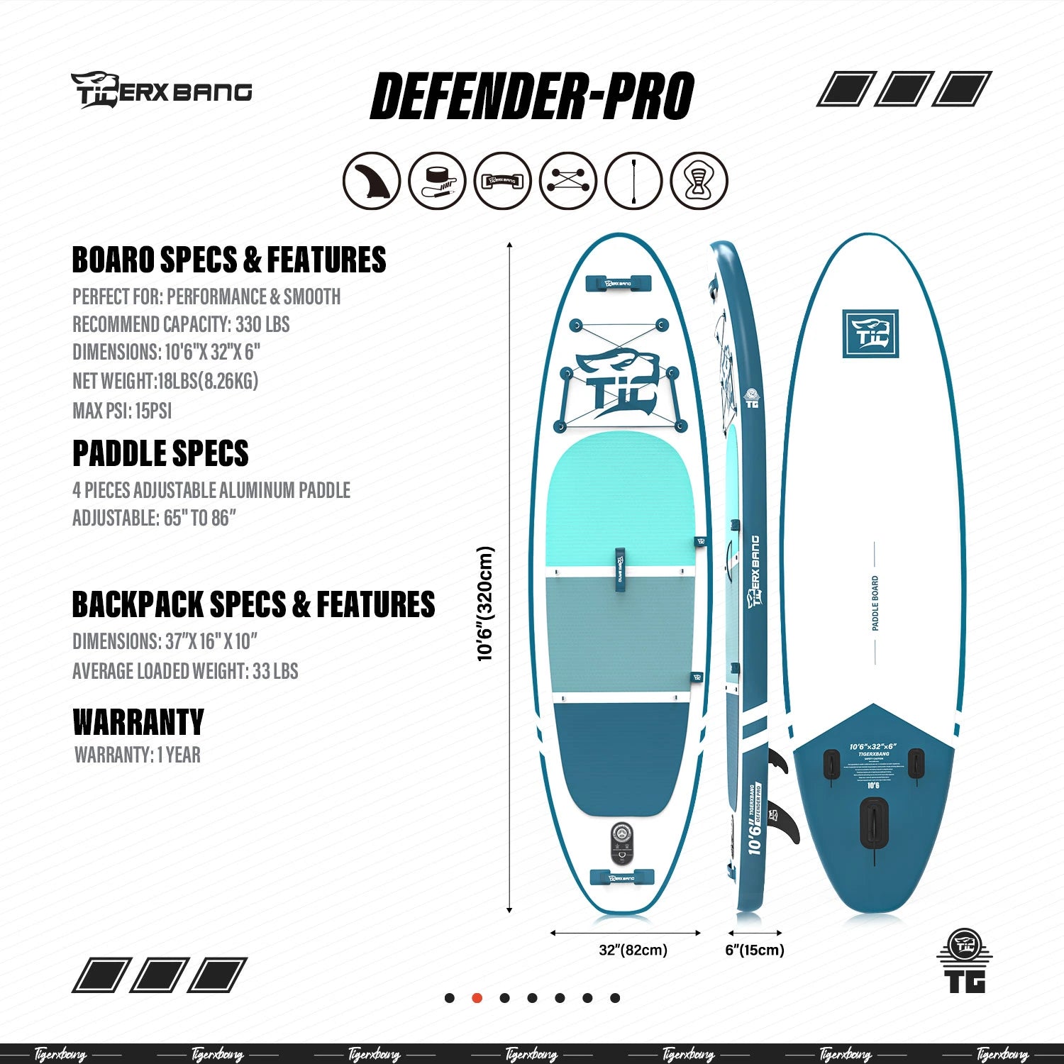 TIGERXBANG Defender Pro 10'6" aufblasbare Allround-Paddleboards