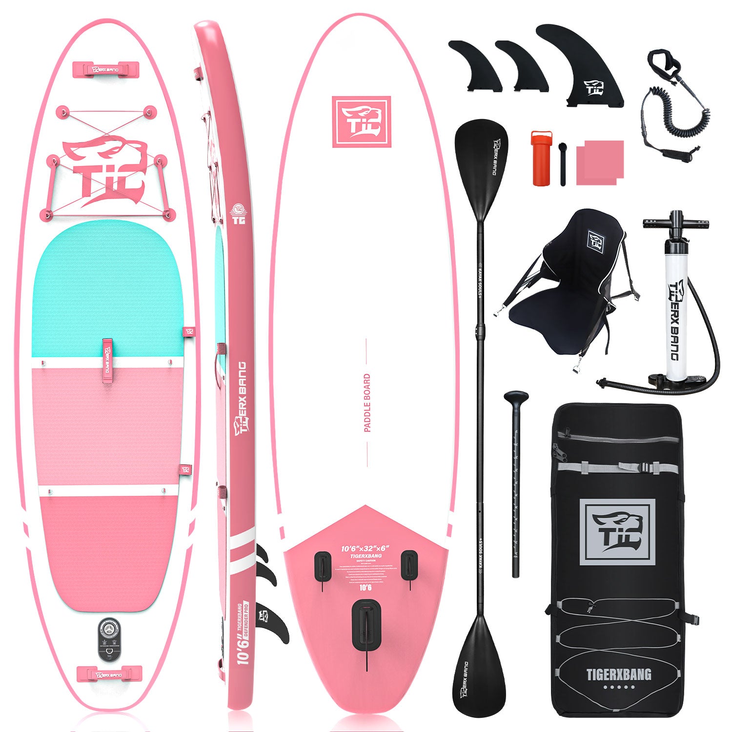 TIGERXBANG Defender Pro 10'6" Inflatable Paddle Board with Kayak Seat